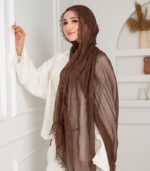 Thai Ruffled Hijab with Lace Detail ( Chocolate Brown ) - Image 2