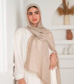 Thai Ruffled Hijab with Lace Detail ( Sandy Beige ) - Image 3
