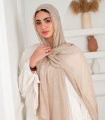 Thai Ruffled Hijab with Lace Detail ( Sandy Beige ) - Image 2