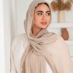 Thai Ruffled Hijab with Lace Detail ( Sandy Beige )