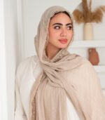 Thai Ruffled Hijab with Lace Detail ( Sandy Beige )