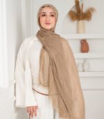 Thai Ruffled Hijab with Lace Detail ( Light Camel  ) - Image 2
