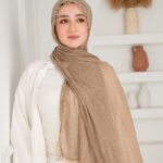 Thai Ruffled Hijab with Lace Detail ( Light Camel  )