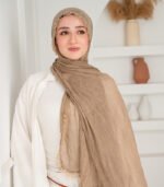 Thai Ruffled Hijab with Lace Detail ( Light Camel  )