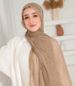 Thai Ruffled Hijab with Lace Detail ( Light Camel  ) - Image 3