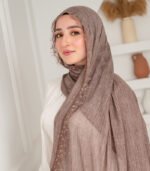 Thai Ruffled Hijab with Lace Detail ( Dusty Mink ) - Image 2