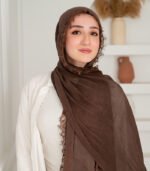 Thai Ruffled Hijab with Lace Detail ( Dark Brown ) - Image 3