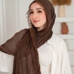 Thai Ruffled Hijab with Lace Detail ( Dark Brown )