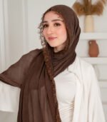 Thai Ruffled Hijab with Lace Detail ( Dark Brown )
