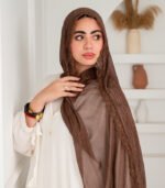 Thai Ruffled Hijab with Lace Detail (Bronze Brown ) - Image 3