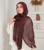 Thai Ruffled Hijab with Lace Detail ( Dark Plum ) - Image 3