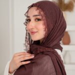 Thai Ruffled Hijab with Lace Detail ( Dark Plum )