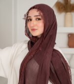 Thai Ruffled Hijab with Lace Detail ( Dark Plum ) - Image 2