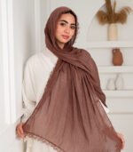 Thai Ruffled Hijab with Lace Detail ( Warm Brown ) - Image 2