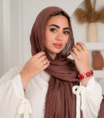 Thai Ruffled Hijab with Lace Detail ( Warm Brown ) - Image 3