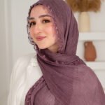 Thai Ruffled Hijab with Lace Detail ( Dusty Purple)