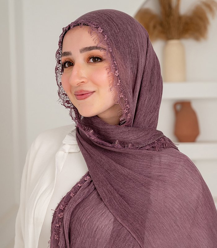 _DSC6879 Thai Ruffled Hijab with Lace Detail ( Dusty Purple) - Image 1