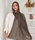 Thai Ruffled Hijab with Lace Detail ( Espresso Brown ) - Image 2