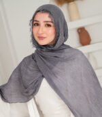 Thai Ruffled Hijab with Lace Detail ( Steel Grey ) - Image 2