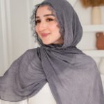 Thai Ruffled Hijab with Lace Detail ( Steel Grey )