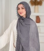 Thai Ruffled Hijab with Lace Detail ( Steel Grey ) - Image 3
