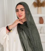 Thai Ruffled Hijab with Lace Detail ( Olive Green ) - Image 2