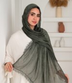 Thai Ruffled Hijab with Lace Detail ( Olive Green ) - Image 3