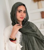 Thai Ruffled Hijab with Lace Detail ( Olive Green )