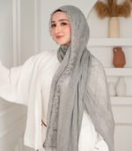 Thai Ruffled Hijab with Lace Detail ( Light Grey ) - Image 2