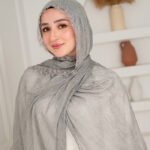 Thai Ruffled Hijab with Lace Detail ( Light Grey )