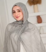 Thai Ruffled Hijab with Lace Detail ( Light Grey )
