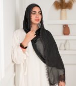 Thai Ruffled Hijab with Lace Detail ( Dirty Black ) - Image 2