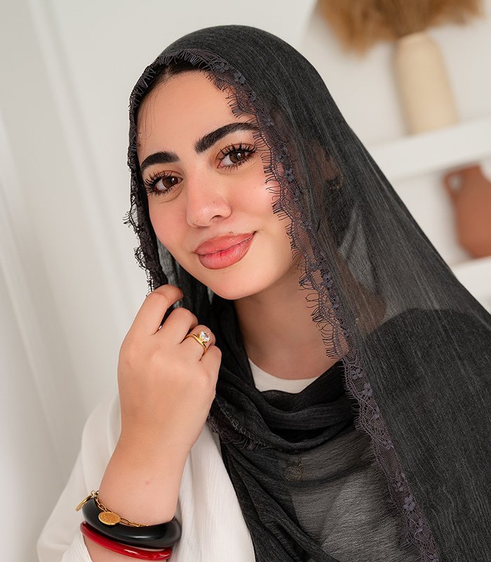 _DSC6914 Thai Ruffled Hijab with Lace Detail ( Dirty Black ) - Image 1