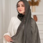 Thai Ruffled Hijab with Lace Detail ( Ash Brown )
