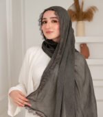 Thai Ruffled Hijab with Lace Detail ( Ash Brown )