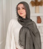 Thai Ruffled Hijab with Lace Detail ( Ash Brown ) - Image 2