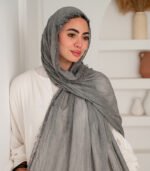 Thai Ruffled Hijab with Lace Detail ( Grey ) - Image 3