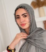 Thai Ruffled Hijab with Lace Detail ( Grey ) - Image 2