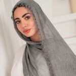 Thai Ruffled Hijab with Lace Detail ( Grey )