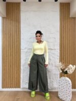 Plain Wide-Leg Pants with Crease - Image 2