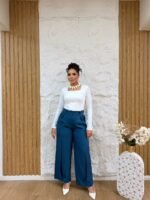 Striped Wide-Leg Pants with Crease