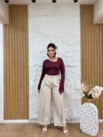 Striped Wide-Leg Pants with Crease - Image 4