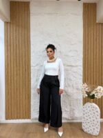 Striped Wide-Leg Pants with Crease - Image 2