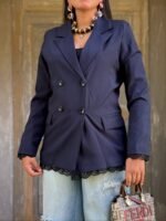 Plain Blazer with Lace Trim - Image 5