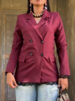 Plain Blazer with Lace Trim - Image 4