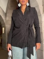 Striped Blazer with Tie Waist - Image 5