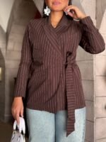 Striped Blazer with Tie Waist - Image 7