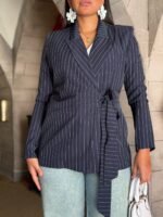 Striped Blazer with Tie Waist - Image 6