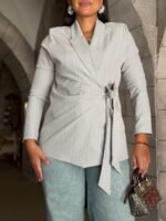Striped Blazer with Tie Waist - Image 4