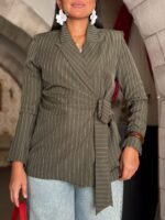 Striped Blazer with Tie Waist - Image 3